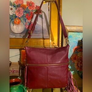 Lucky Brand Abby Road Hobo Leather Crossbody Messenger Handbag - Cinnamon